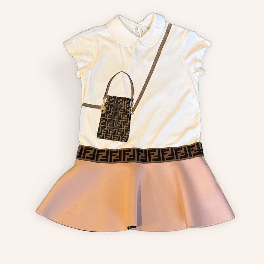 Fendi Kids White and Peach Dress